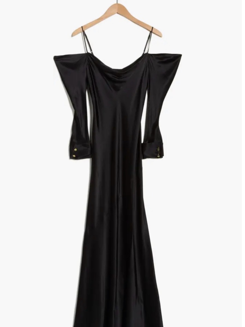 L'AGENCE Black Silk Off-Shoulder Long Sleeve Gown
